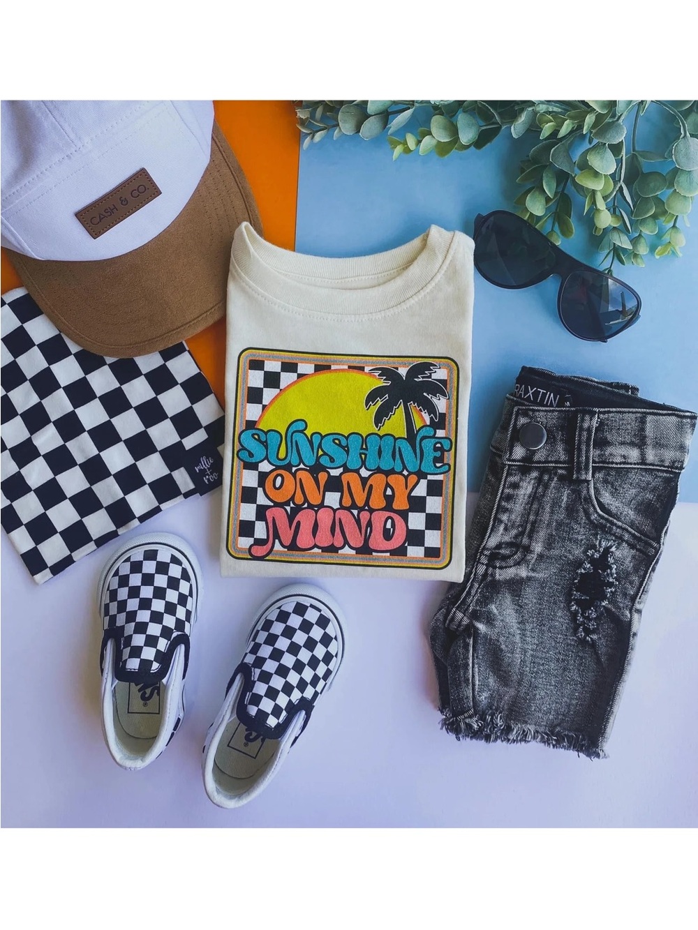 Sunshine On My Mind Graphic Tee - Cream with Bright Retro Print